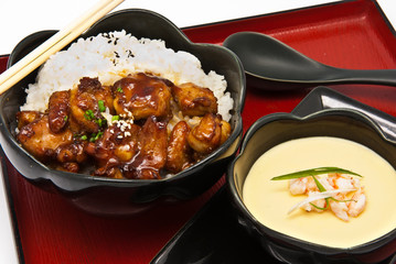 Rice with Chicken Teriyaki and Chinese Steam egg