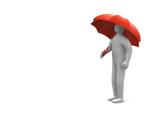 3d human character under red umbrella