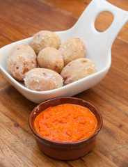 portion of canarian potatoes (papas arrugadas) with red mojo sau