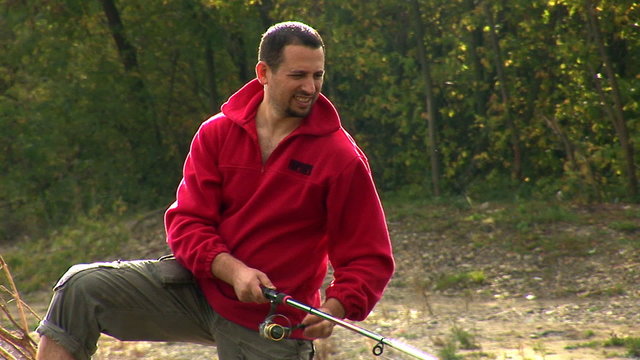 Morning fishing on the river (river Prut, Ukraine)