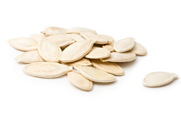 Pumpkin seeds isolated on the white background