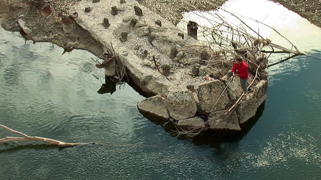 Morning fishing on the river (river Prut, Ukraine)