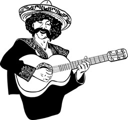 a sketch Mexican men singing and playing guitar