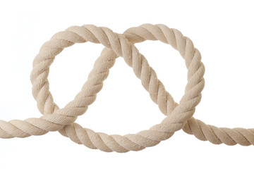 Knot on a rope isolated on white