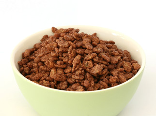 Chocolate popped rice cereals in a bowl