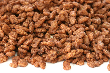 Chocolate popped rice cereals on a white background