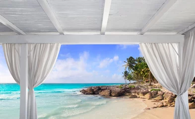 Keuken spatwand met foto Gazebo white in tropical Caribbean beach © lunamarina