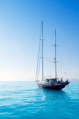 Fototapeta na wymiar Jachty zakotwiczone w turkusowym Formentera plaży