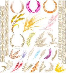 Great collection of wheat ears, sheafs, bars and laurel