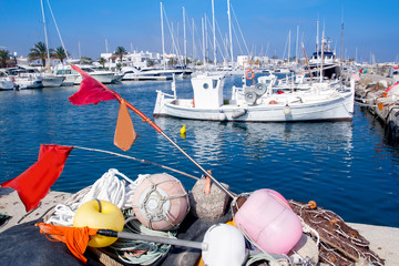 Obraz premium fisherboats with nets longlines buoy tackle