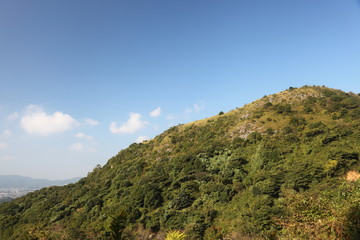 Fototapeta na wymiar カルスト地形の丘と青空