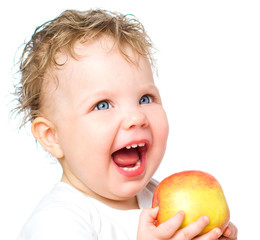 baby with apples