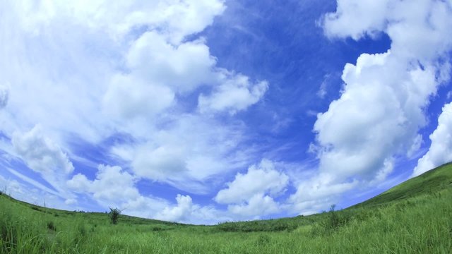 草原と2層の雲