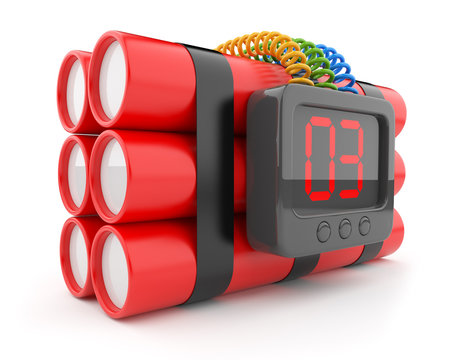 Bomb with clock timer 3D. Countdown. Icon isolated on white back