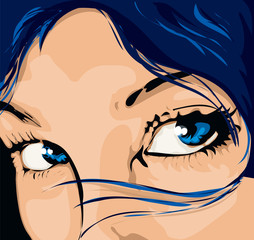 Blue Eyes Seductive Look Illustration Art - 36332715