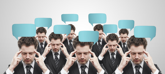 Group of businessmen with speech bubbles