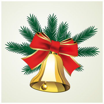 Vector christmas bell with twigs of tree