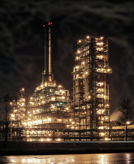 Round the clock running an oil refinery.