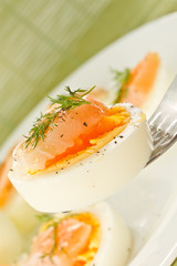 Boiled eggs with salted salmon