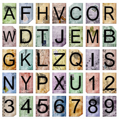 alfabeto e numeri in stile vintage - obrazy, fototapety, plakaty