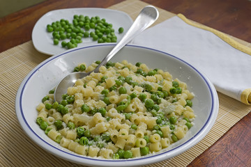 pasta and peas in a plate