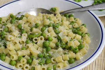 pasta and peas closeup