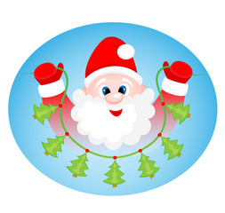 Santa Claus holding a garland with firs