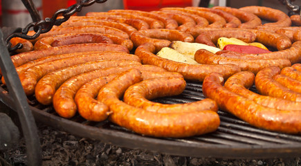Sausages on the grill