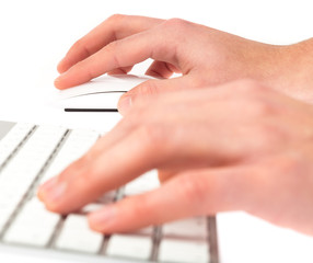 man typing with keyboard