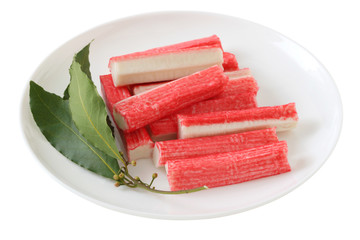 Crab sticks with bay leaf