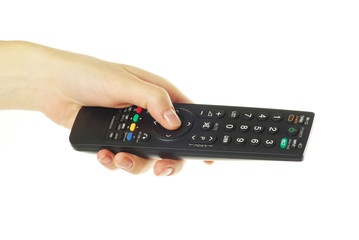 remote control in hand