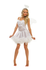 Naklejka premium woman in carnival costume. Angel shape