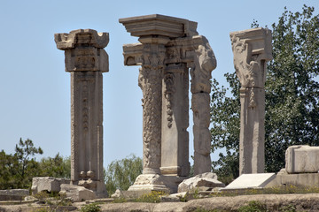 Ancient Ruins Pillars Old Summer Palace Yuanming Yuan Beijing Ch