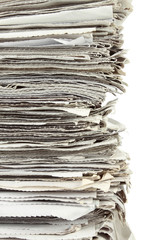 Stack of newspaper on white background
