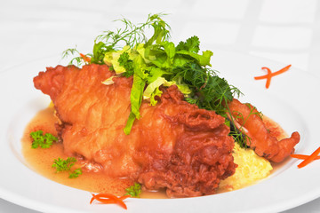 Salmon fritters with risotto