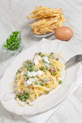 noodles with cream and ham