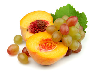peach with grapes