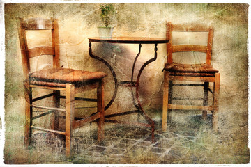 old chairs - tavernas of Greece, artistic retro picture