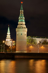 Fototapeta premium Tower and wall of Moscow Kremlin, Russia