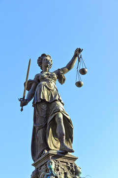 Statue of Lady Justice in front of the Romer in Frankfurt - Germ