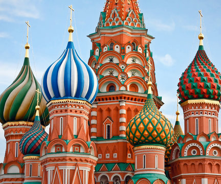 Famous Head of St. Basil's Cathedral on Red square, Moscow, Russ