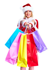 Shopping Christmas santa helper girl.