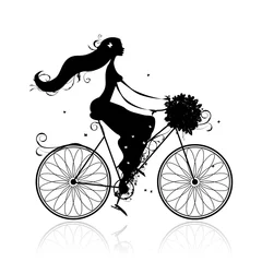 Foto op Plexiglas Meisje met bloemenboeket fietsen © Kudryashka
