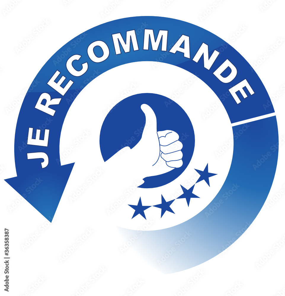 Poster je recommande sur vignette flêchée bleu