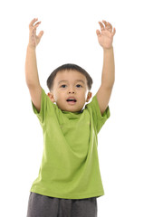 Excited boy with arms up