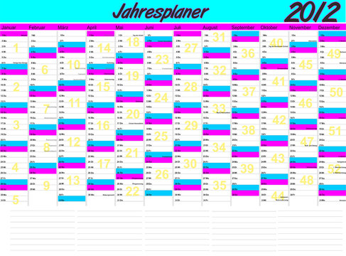 Jahreskalender 2012 mit Kalenderwochen