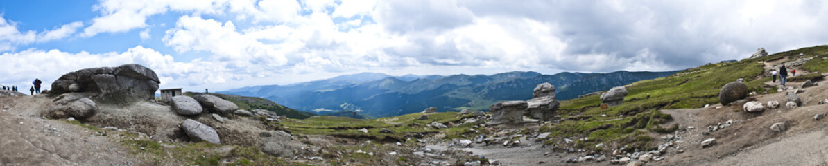 Panorama background in Carpathians. Beautiful mountains and land