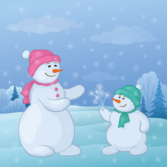 Snowmen son gives mom snowy flowers