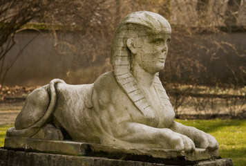 Sculpture of a sphinx in Royal Park in Warsaw