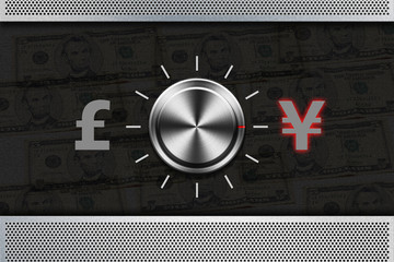 Button Selector money sign "YEN" , "POUND" on the metal panel